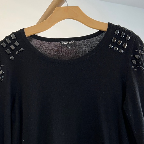 Express Black Knit Top with Shoulder Embellishments - Picture 2 of 4